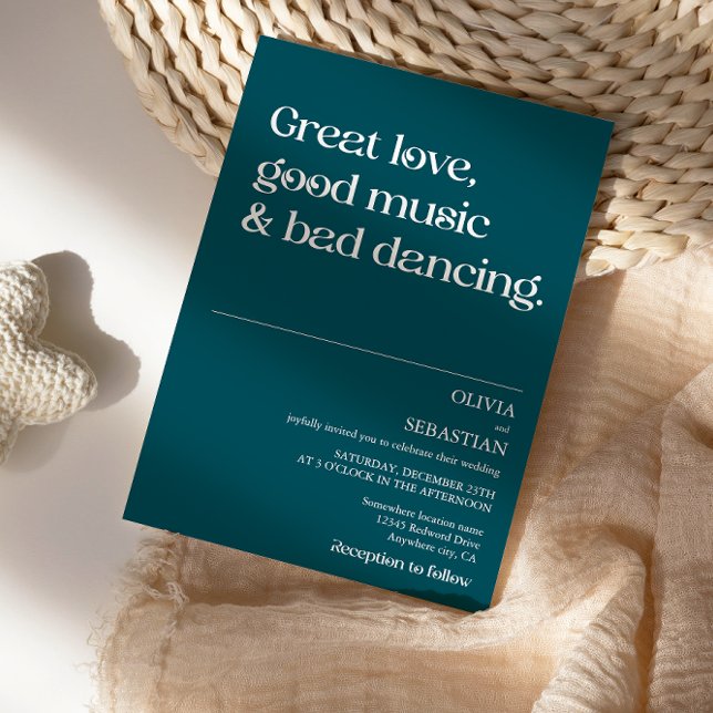 Modern funny minimal typografi Deep Teal Bröllop Inbjudningar (Skapare uppladdad)
