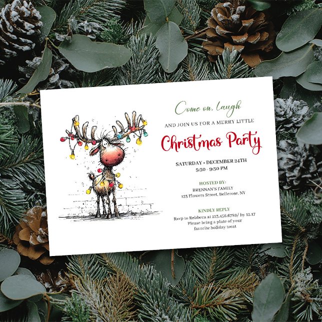 Modern funny reindeer Christmas party invitation Inbjudningar (Modern funny reindeer Christmas party invitation

)