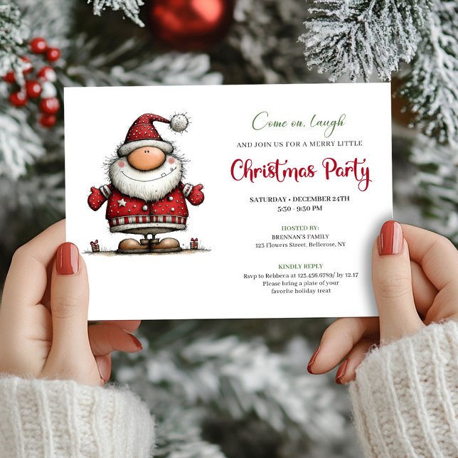 Modern Funny Santa Watercolor Party Celebration Inbjudningar (Modern Funny Santa Watercolor Party Celebration)