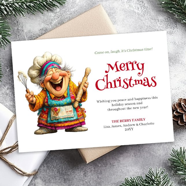 Modern Funny Woman Crazy Christmas Comic Style   Julkort (Modern Funny Woman Crazy Christmas Comic Style Greeting Card

)