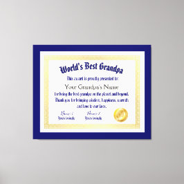 Modern Funny World's Best Grandpa Certificate Canvastryck