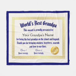Modern Funny World's Best Grandpa Certificate Fleecefilt