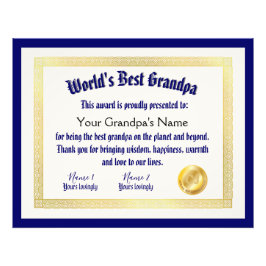Modern Funny World's Best Grandpa Certificate Fototryck