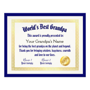Modern Funny World's Best Grandpa Certificate Fototryck