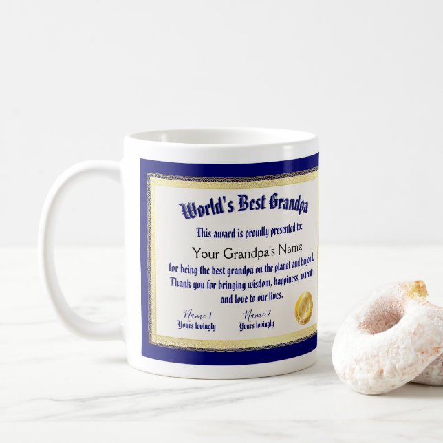 Modern Funny World's Best Grandpa Certificate Kaffemugg (Med munk)