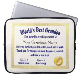 Modern Funny World's Best Grandpa Certificate Laptop Fodral