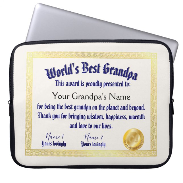 Modern Funny World's Best Grandpa Certificate Laptop Fodral (Framsidan)