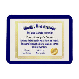 Modern Funny World's Best Grandpa Certificate Magnet