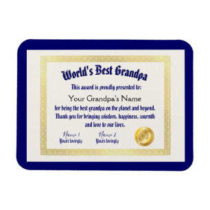 Modern Funny World's Best Grandpa Certificate Magnet