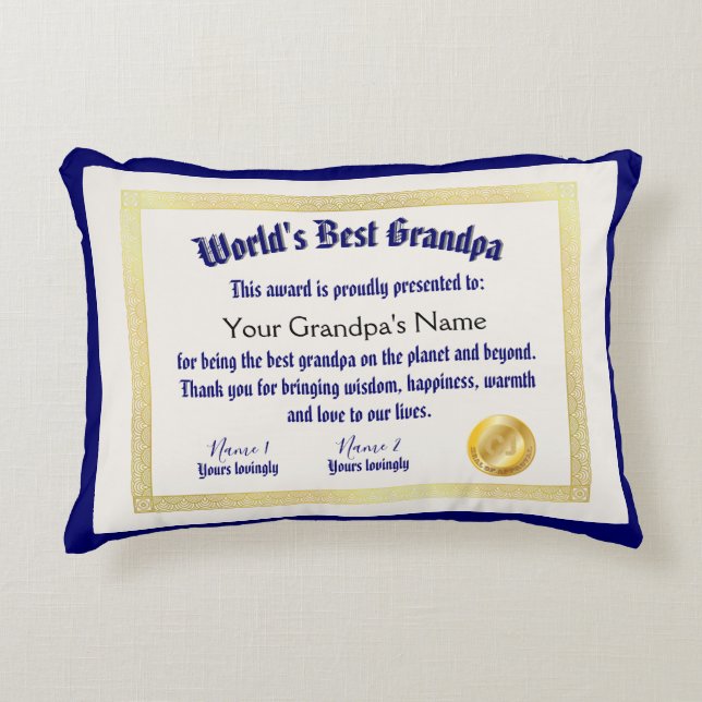 Modern Funny World's Best Grandpa Certificate Prydnadskudde (Framsidan)