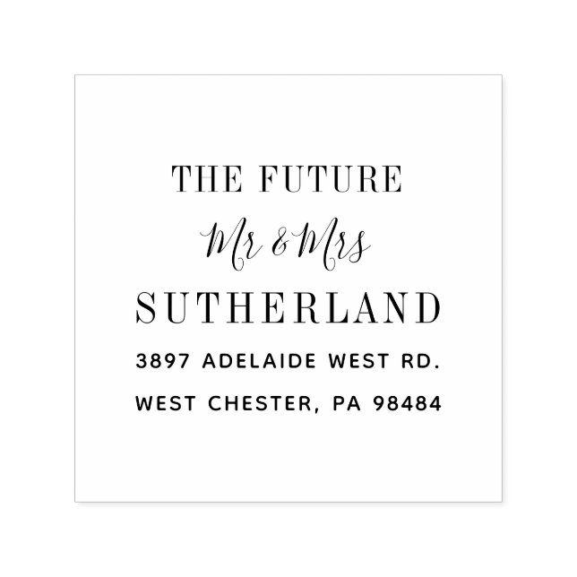 Modern Future Mr and Mrs Script Returadress Självfärgande Stämpel (Design)