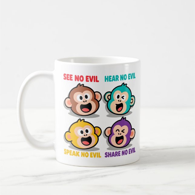 Modern Fyra Visa Apor Grafisk Konst Kaffemugg (Vänster)