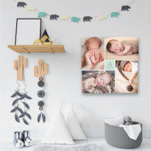 Modern Fyrkantig Baby Pojke Monogram 4 Foto Collag