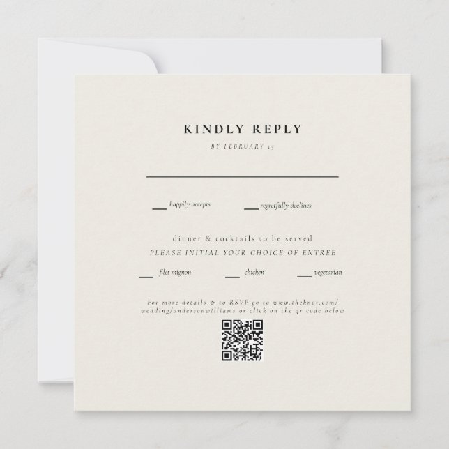 Modern fyrkantig beige bröllops QR-kod II RSVP (Framsida)