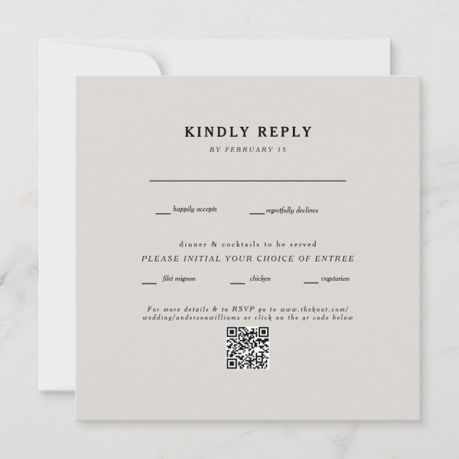 Modern fyrkantig beige bröllops QR-kod RSVP (Framsida)
