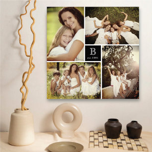 Modern fyrkantsfamiljfamilj Monogram 4 fotosamling Canvastryck