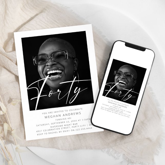 Modern fyrtiosexa fotofödelsedagsfestinladning inbjudningar (Skapare uppladdad)