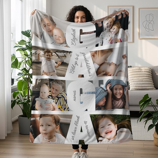 Modern Gaga Photo Collage & Grandkids' Names Fleecefilt (Skapare uppladdad)