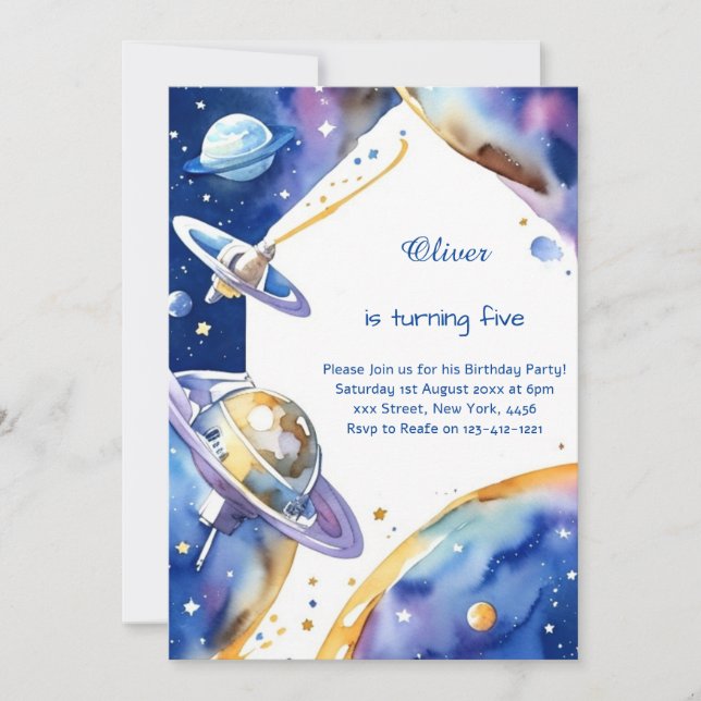 Modern Galaxy Astro Äventyr Birthday Inbjudningar (Framsida)