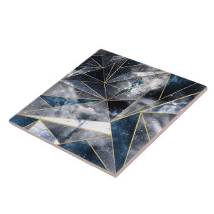 Modern Galaxy Nebula Geometric Guld Triangles Kakelplatta