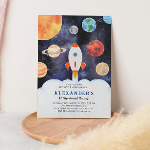 Modern Galaxy Planets Space Rocket Barns födelseda Inbjudningar