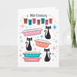 Modern Galenhet Card-katter i Pyrex Kitsch i mitte Kort