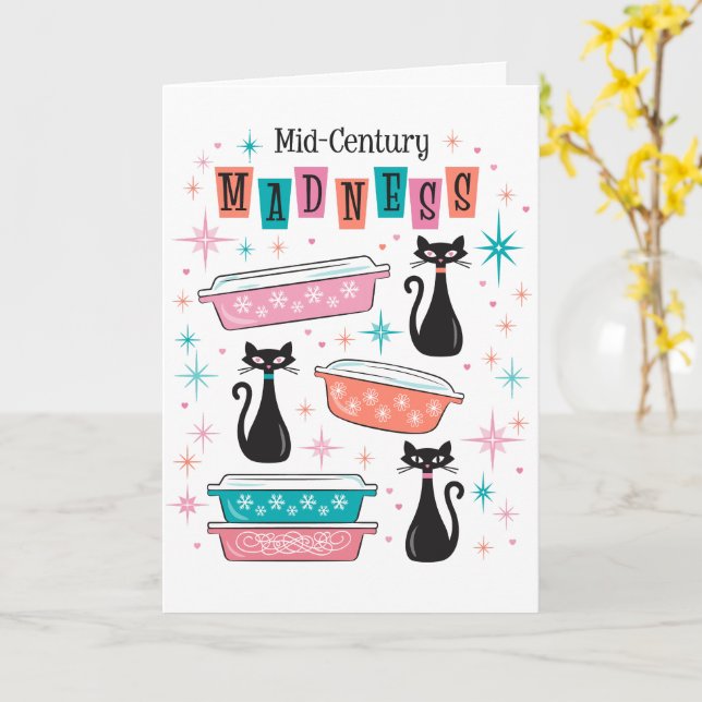 Modern Galenhet Card-katter i Pyrex Kitsch i mitte Kort (Gul blomma)