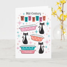 Modern Galenhet Card-katter i Pyrex Kitsch i mitte Kort