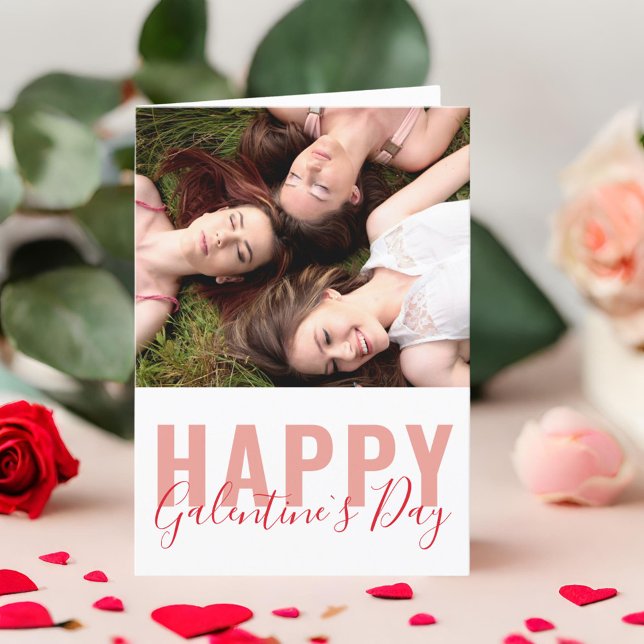 Modern Galentine's Day Friends Photo Valentine`S Helgkort (Skapare uppladdad)
