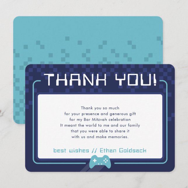 MODERN GAMING THANKS Pub Mitzvah navy aqua blue Tack Kort (Fram/baksida)