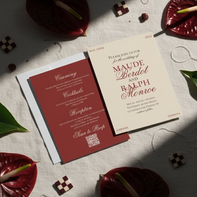 Modern gammal rikedom djärvt rött bröllop inbjudningar (Luxury Classic Red Wedding Suite Theme with options to personalize for your special day!)