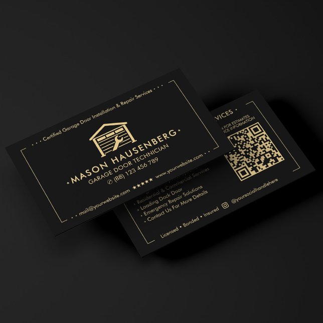 Modern garage dörr tekniker Svart Visitkort (Modern Garage Door Technician Black Business Card
)