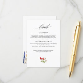 Modern Garden Flowers Handwriter Bröllop Info Tilläggskort