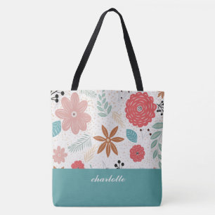Modern Garden Monogrammed Tote Bag Tygkasse