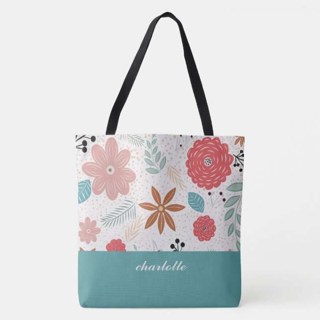 Modern Garden Monogrammed Tote Bag Tygkasse (Framsida)