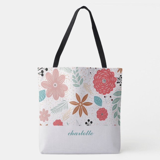 Modern Garden Monogrammed Tote Bag Tygkasse (Framsida)