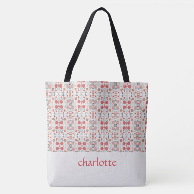 Modern Garden Mönster Monogrammed Tote Bag Tygkasse (Framsida)