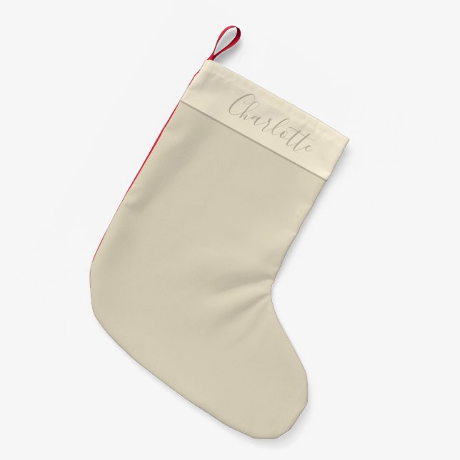 Modern gårdshus Personlig skriptnamn Beige Liten Julstrumpa (Framsidan (Hängande))