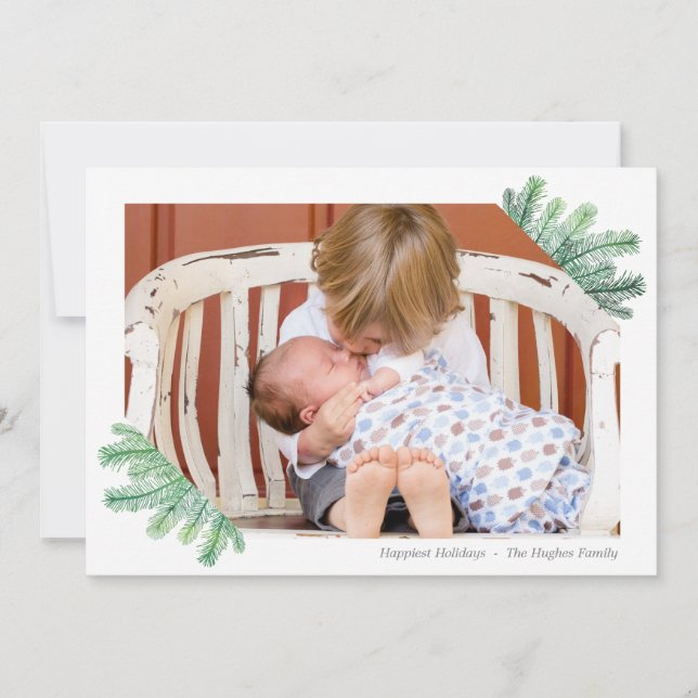 Modern Garland Happiest Holidays Photo Card Julkort (Framsida)