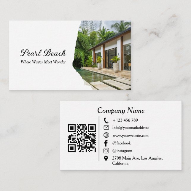 Modern gästhus QR-kod Semesteruthyrning Foto Visitkort (Fram/baksida)
