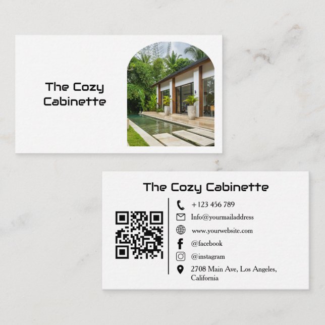Modern gästhus semesteruthyrning QR-kod foto Visitkort (Fram/baksida)