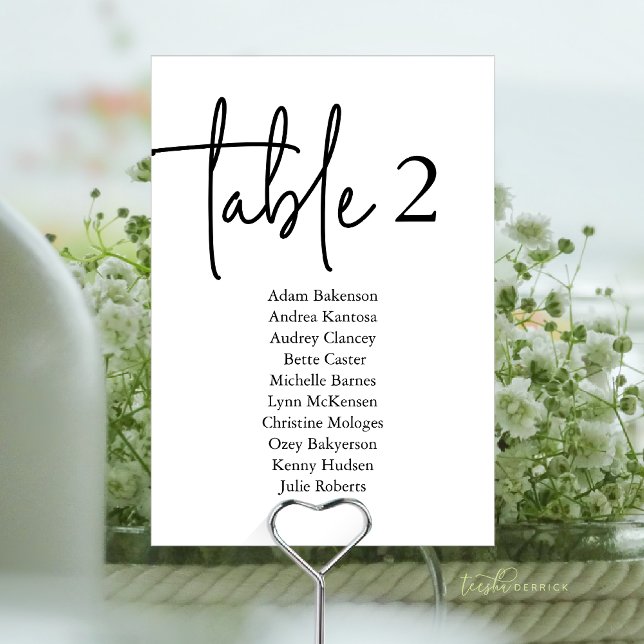 Modern gästsittplats Bord N, Bröllop Middag Bordsnummer (Modern Guest Seating Chart Table N, Wedding Dinner Table Number Card)