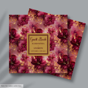 Modern gåva från Burgundy Guld Bröllop Guest Bok