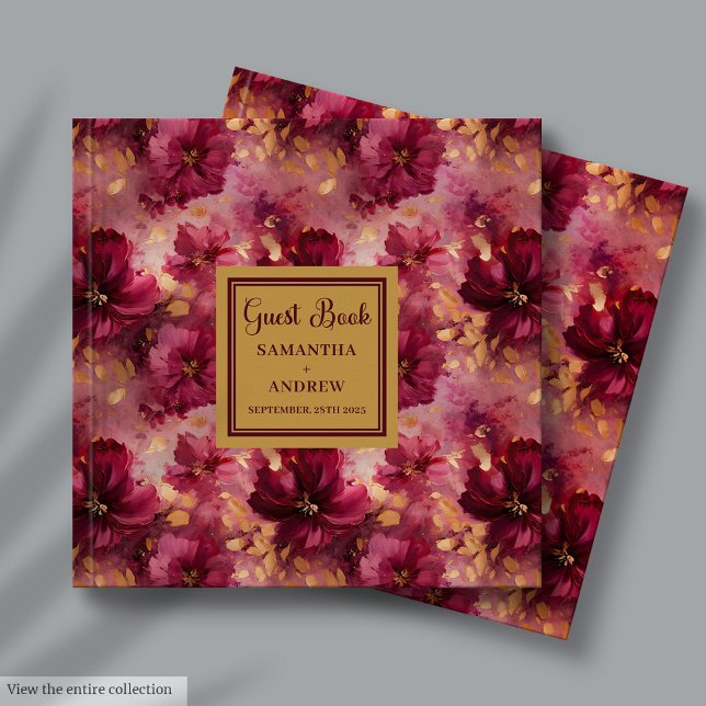 Modern  gåva från Burgundy Guld Bröllop Guest Bok (Modern Blush Burgundy Gold Wedding Guest Book Gift)