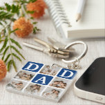 Modern gåva till multifoto Grid Cute PAPPA<br><div class="desc">Skapa din egen nyckelkedja i PAPPA med den här moderna sorteringen och texten i multifotorutnätet. Design innehåller 6 foton med böjda hörnrutor med PAPPA i mörk blått block som kan ändras till valfritt färg. På motsatt sida står texten "World's Best pappa" med ett sött citat från far som kan behållas...</div>