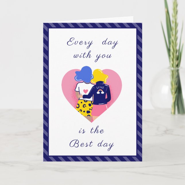 Modern Gay Couple LGBTQ Valentines day Cute Lila Helgkort (Framsida)