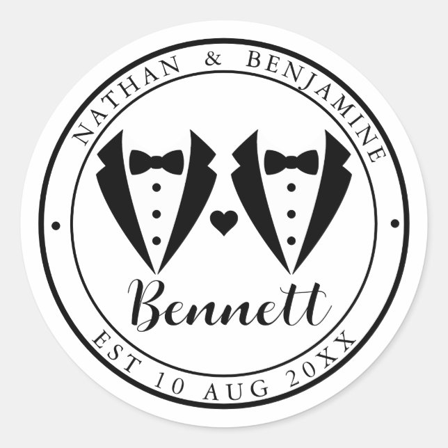 Modern Gay Marriage Bröllop Runt Klistermärke (Framsida)