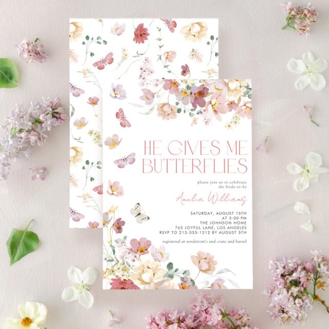 Modern Ge Me Butterflies Rosa Möhippa Inbjudningar (Easily personalize this gorgeous bridal shower invitation for the perfect celebration!)