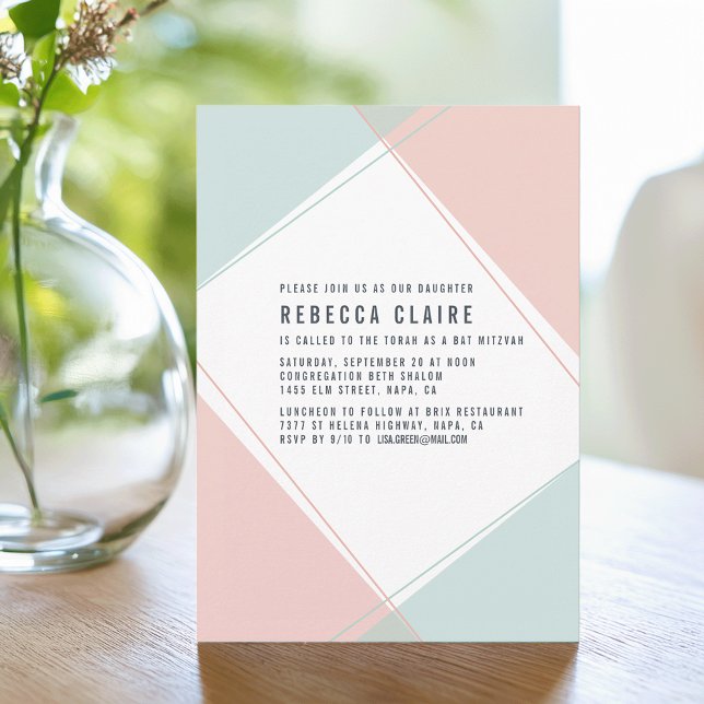 Modern Gem Coral och Mint Bat mitzvah inbjudan (Skapare uppladdad)