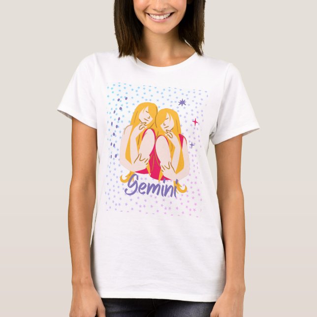 Modern Gemini Twillingars Zodiac T-Shirt (Framsida)